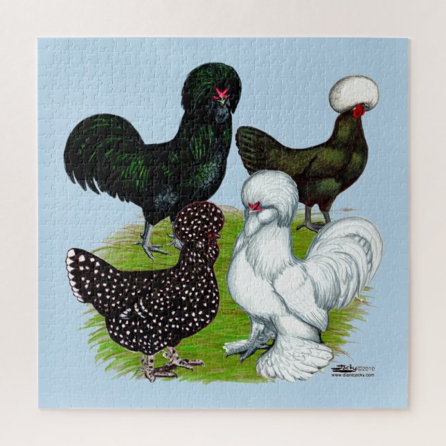 Top Hat Chicken Quartet Jigsaw Puzzle (Vertical)