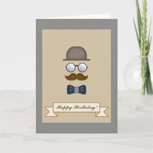 Top Hat, Mustache, Glasses and Bow Tie Birthday Card