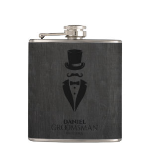 Top-hat Mustache Tux Personalize Best Man Flask