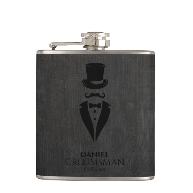 Top-hat Mustache Tux Personalize Best Man Flask (Front)