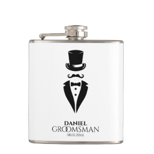 Top-hat Mustache Tux Personalize Groomsmen Flask