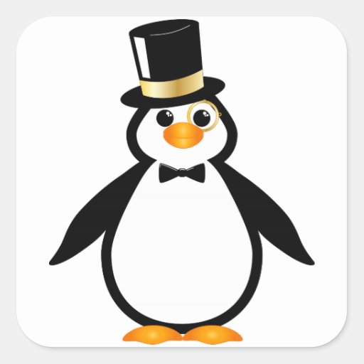 Top Hat Penguin Square Sticker | Zazzle