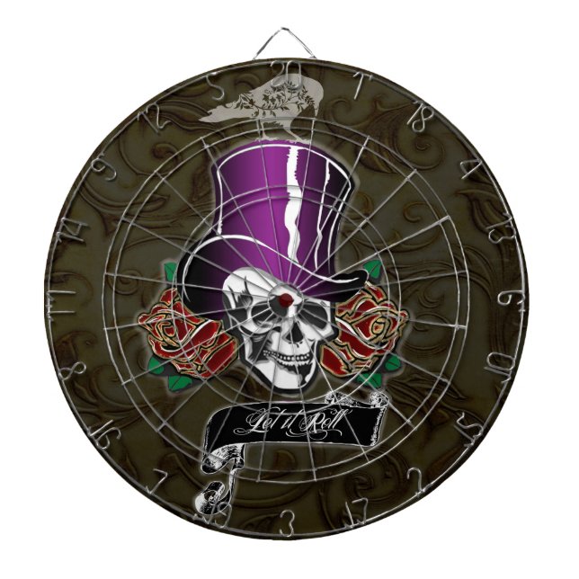 Top Hat Skull and Raven Dartboard With Darts (Front)