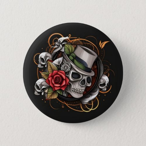 top hat skull badge button
