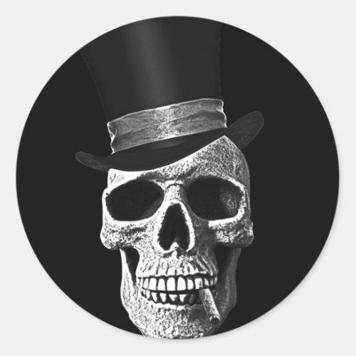 Top hat skull classic round sticker