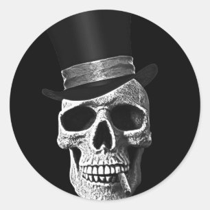 Top hat skull classic round sticker