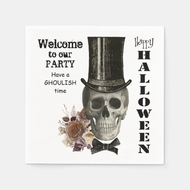 Top Hat Skull Halloween Napkins (Front)