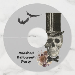 Top Hat Skull Halloween Wine Glass Tag