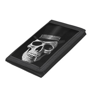 Top hat skull tri-fold wallet
