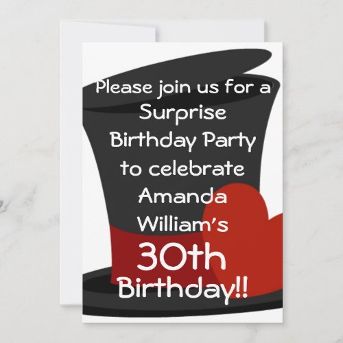 Top Hat Surprise Birthday Party Invitation