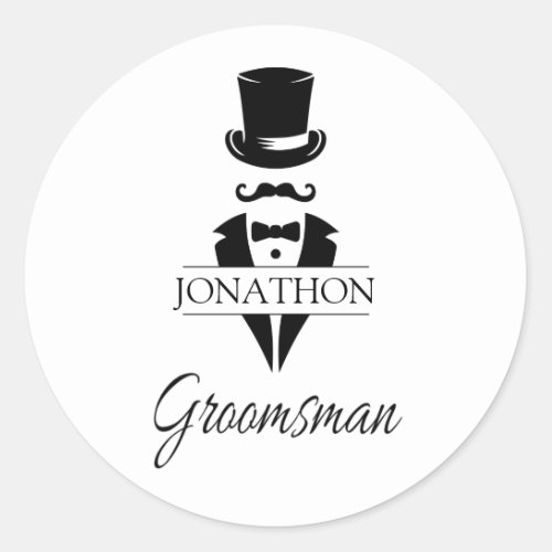 Top Hat Tux Mustache Wedding Bachelor Party Classic Round Sticker