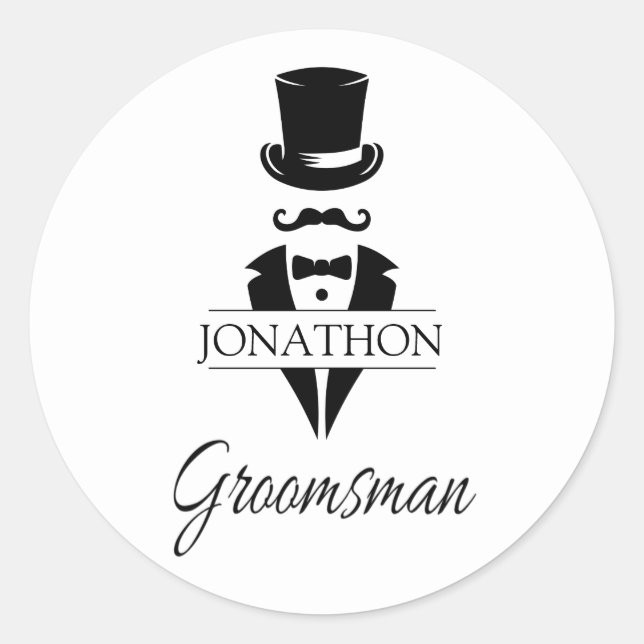 Top Hat Tux Mustache Wedding Bachelor Party Classic Round Sticker (Front)