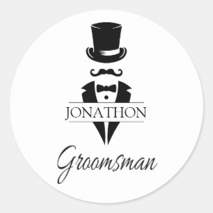 Top Hat Tux Mustache Wedding Bachelor Party Classic Round Sticker