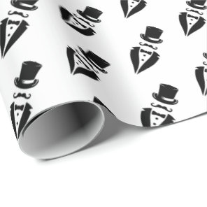 Top Hat Tuxedo Mustache Wedding Wrapping Paper