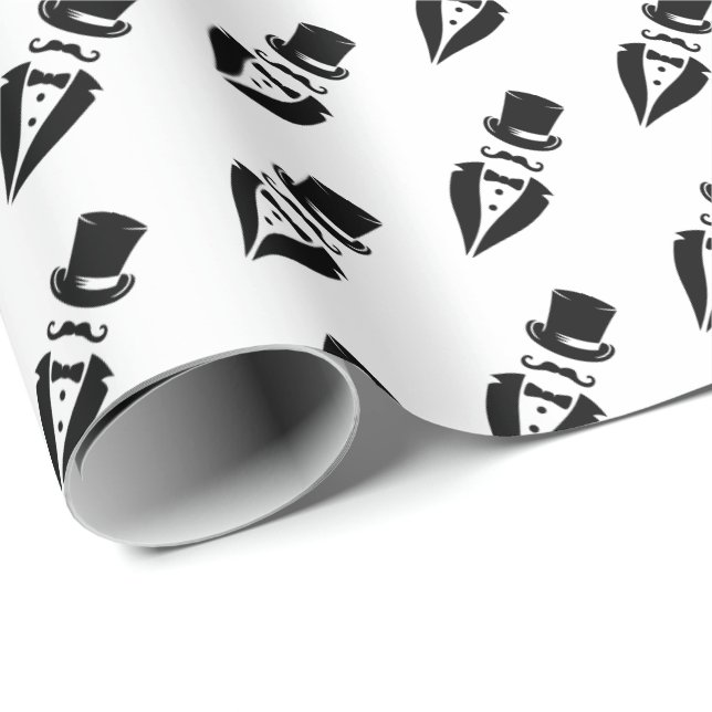 Top Hat Tuxedo Mustache Wedding Wrapping Paper (Roll Corner)