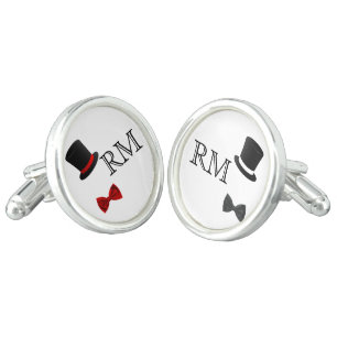 Top Hats and Bow Ties Gay Monogram Wedding Cufflinks