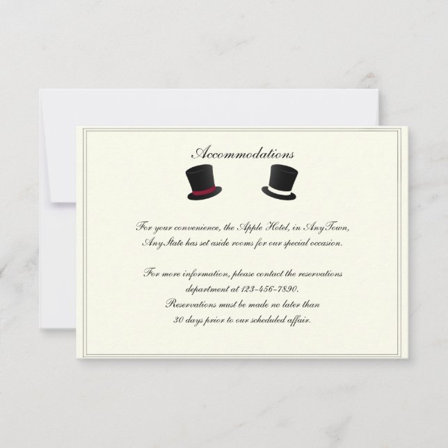 Top Hats and Bow Ties Gay Wedding Insert Invitation (Front)