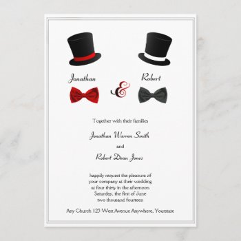 Top Hats And Bow Ties Gay Wedding Invitation by NoteableExpressions at Zazzle