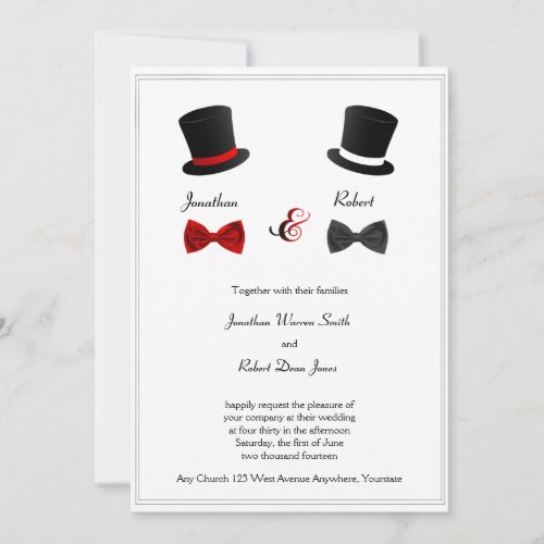 Top Hats and Bow Ties Gay Wedding Invitation