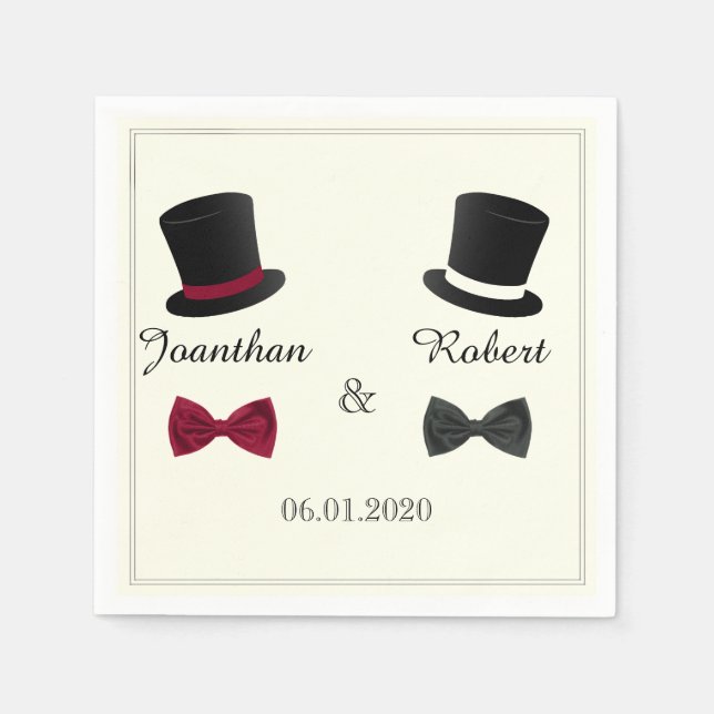 Top Hats and Bow Ties Gay Wedding Napkin (Front)