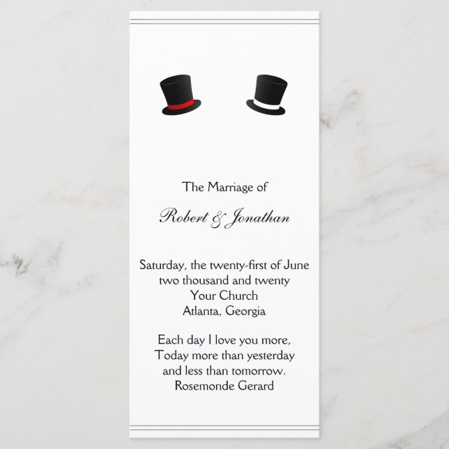 Top Hats and Bow Ties Gay Wedding Program (Front)
