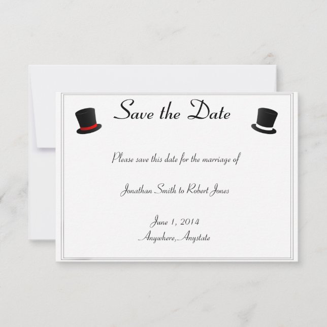 Top Hats and Bow Ties Gay Wedding Save the Date (Front)