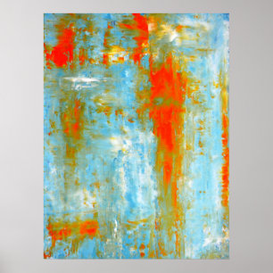 'Top it Off' Teal and Orange Abstract Art Poster