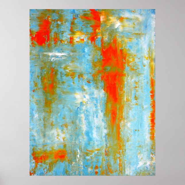'Top it Off' Teal and Orange Abstract Art Poster (Front)
