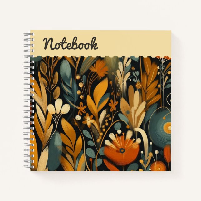 Top label Orange Wildflowers Modern Folk  Notebook (Front)