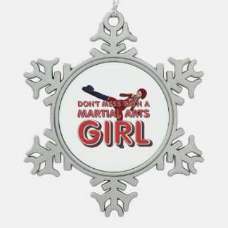 TOP Martial Arts Girl Snowflake Pewter Christmas Ornament