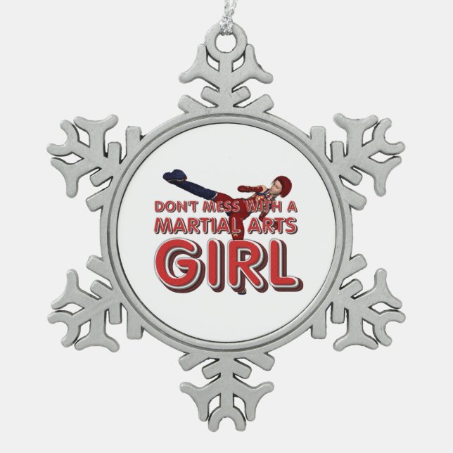 TOP Martial Arts Girl Snowflake Pewter Christmas Ornament (Front)