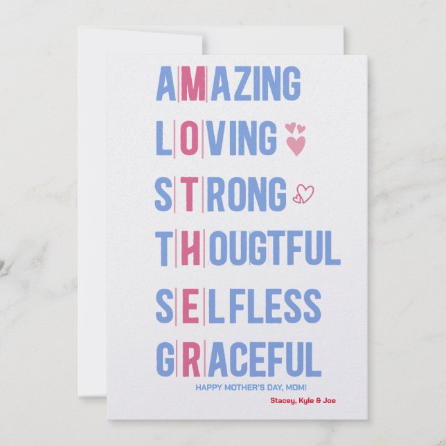 Top Mom Qualities for a Best Mom Mother's Day Card (Front)