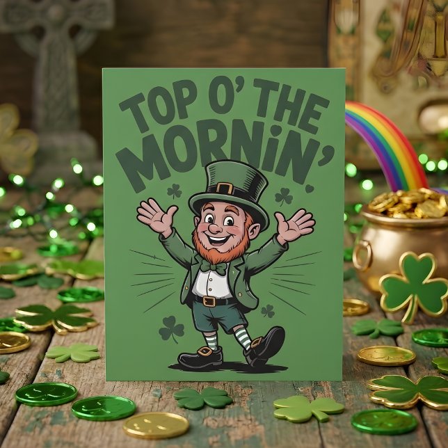 Top O The Mornin Leprechaun Lucky Charm Art Holiday Card (Creator Uploaded)