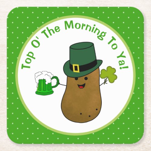 Top O The Morning To Ya Irish Potato Square Paper Coaster