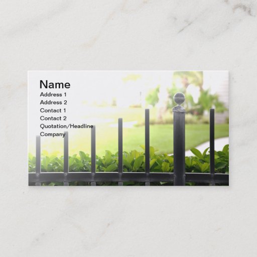 Customizable top of an outdoor black iron fence business cards