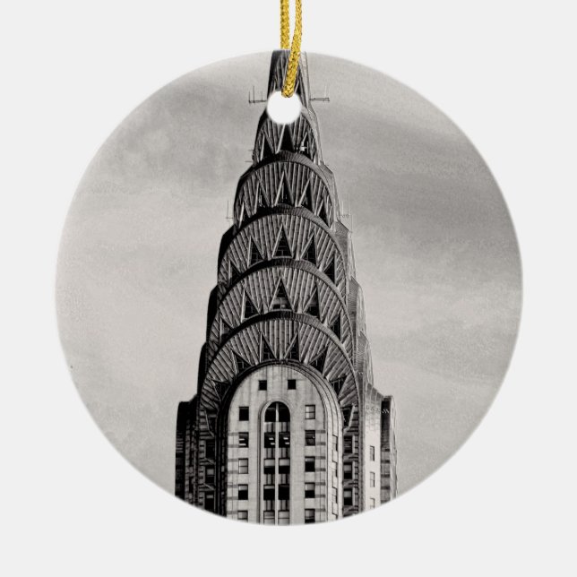Top of the Chrysler Building NYC - B&W Ceramic Ornament (Front)