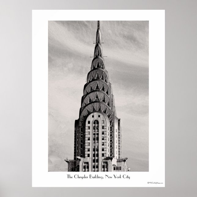 Top of the Chrysler Building NYC - B&W Poster (Front)