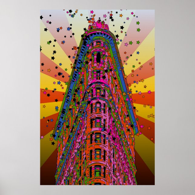 Top of the Flatiron Building Reddish, Yellow Rays Poster (Front)