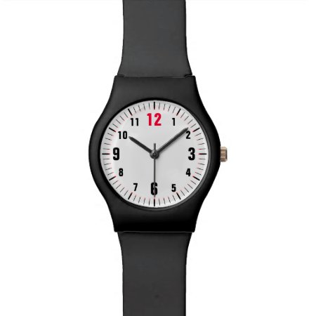 Top Of The Hour Easy To Read Red Twelve Wristwatch