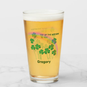 Top of the Morning Saint Patrick's Clovers w Name Glass