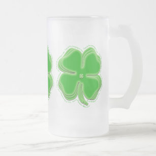 Top of the Morning To You - Irish Green Shamrocks Frosted Glass Beer Mug