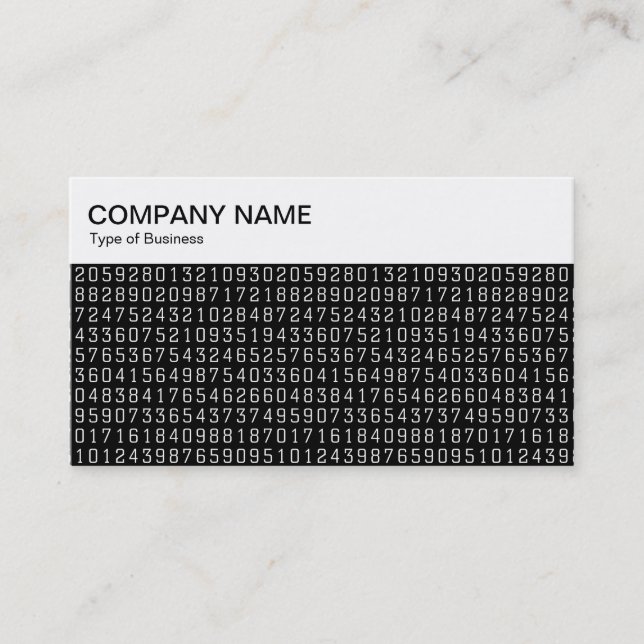 Top Panel - Random Numbers - White on Black Busine Business Card (Front)