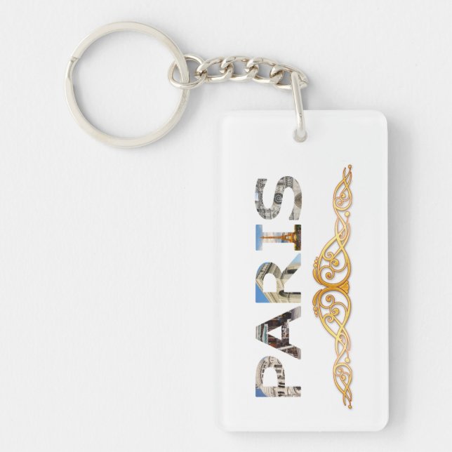 Top Paris Attractions Thru Letters of Word Paris Keychain (Front)