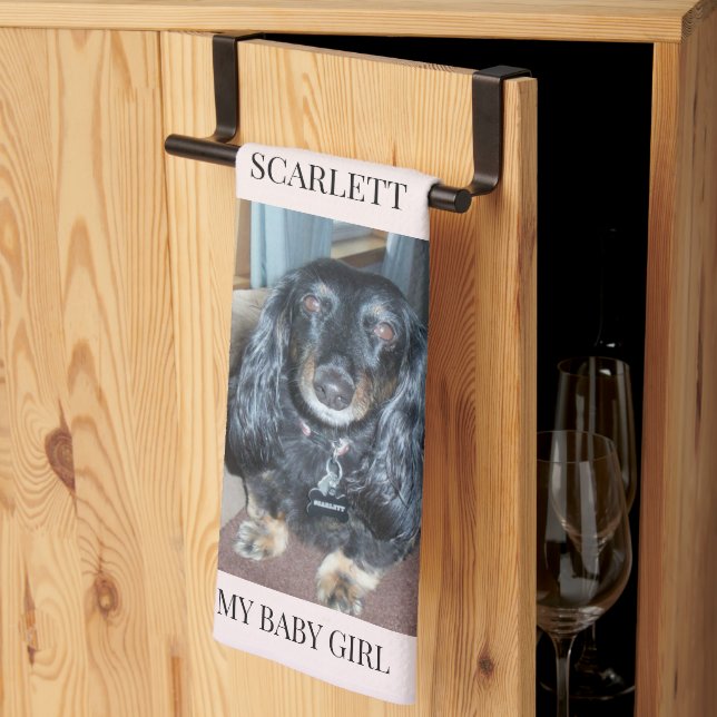 Top Paw Prints with Pet Photo & Names Layout Kitchen Towel (Thirds Fold)