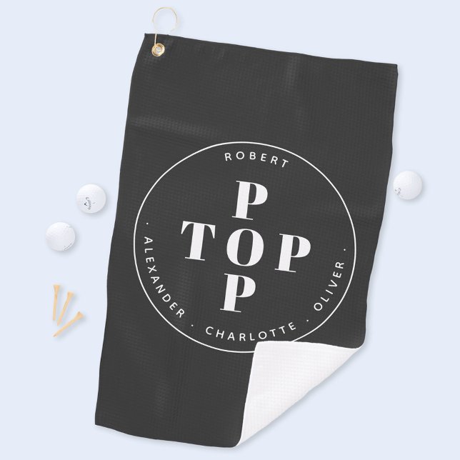 Top Pop Father Dad Personalized Family Name Golf Towel (Top Pop personalized father grandad children grandchildren name golf towel)