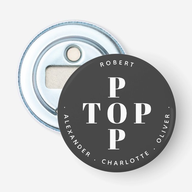 Top Pop Father Dad Personalized Family Names Bottle Opener (Front)