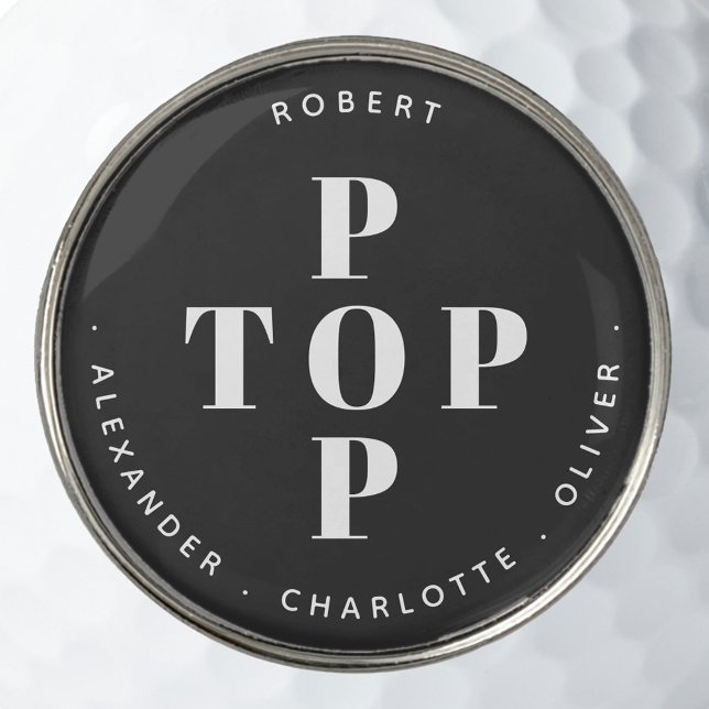 Top Pop Father Dad Personalized Family Names Golf Ball Marker (Personalized Top Pop father children kids custom name golf ball marker)
