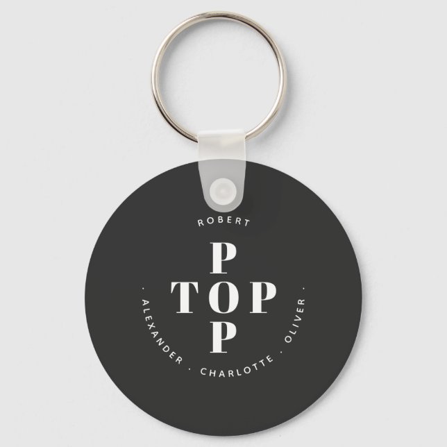 Top Pop Father Dad Personalized Family Names Keychain (Front)