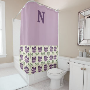 Top purple and Ornamental Lily Motif Pattern Shower Curtain