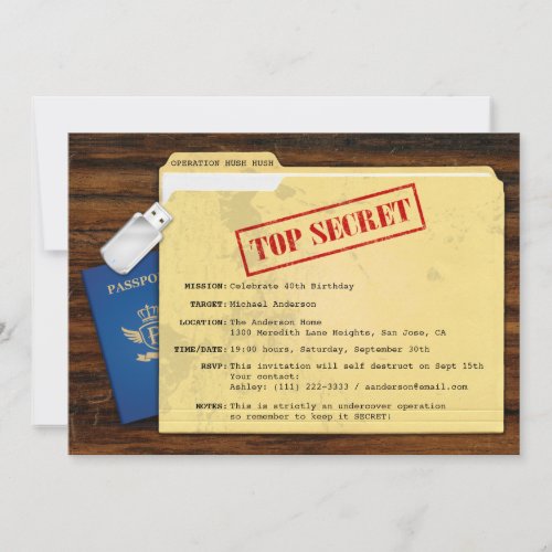 Top Secret Agent Mission Surprise Party Invitation